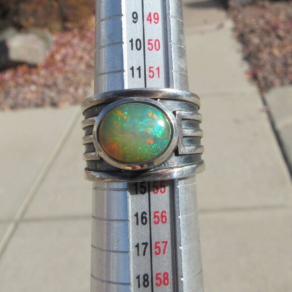 Beautiful Flashy Sterling Silver Large Opal Ring Wide Band Size 7 Fits 6.5-6.75 - Picture 10 of 16